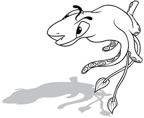 Drawing of a Swimming Cuttlefish with Long Tentacles