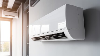 Close up of AC Unit on Wall, Modern Luxury Interior, Climate Control, Comfort, Generative AI Illustration