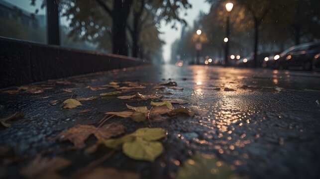 雨の日の街の風景のイメージ　generative ai