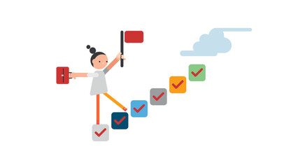 Businesswoman step on checklist to progress to target