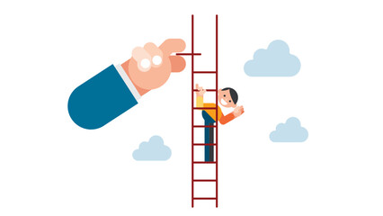 Successful businessman climbs up the ladder. achievement, control, power, winner concept illustration