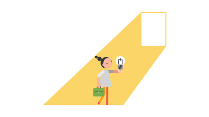 Business woman holding creative light bulb. Business vector illustration
