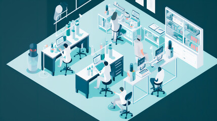 illustration of  a laboratory setting with researchers conducting experiments on different animal cell cultures Generative AI - obrazy, fototapety, plakaty