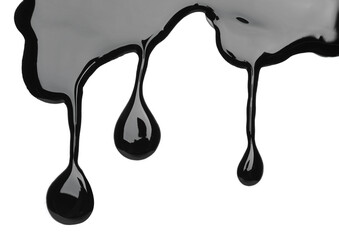 Black glossy paint spilled on white background, top view