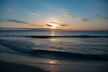 beautiful morning seascape with sea water on the summer beach