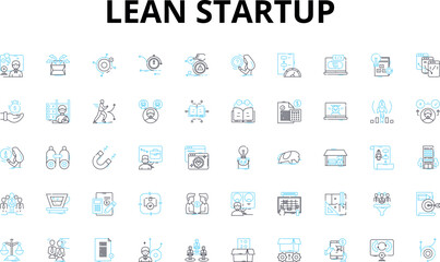 Lean startup linear icons set. Agility, Innovation, Validation, Iteration, Growth, Risk, Minimum vector symbols and line concept signs. Viable,Product-market fit,Customer-centric illustration