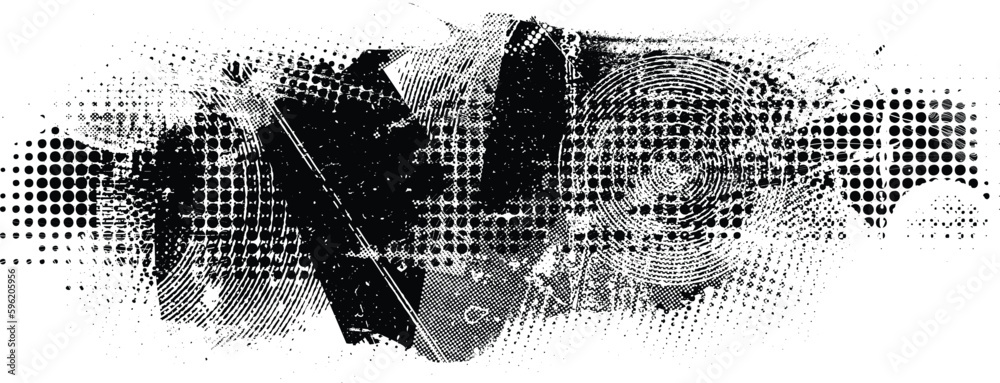 Aufkleber Glitch distorted geometric shape . Noise destroyed logo . Trendy defect error shapes . Glitched frame .Grunge textured . Distressed effect .Vector shapes with a halftone dots screen print texture.