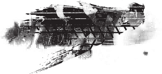 Glitch distorted geometric shape . Noise destroyed logo . Trendy defect error shapes . Glitched frame .Grunge textured . Distressed effect .Vector shapes with a halftone dots screen print texture.