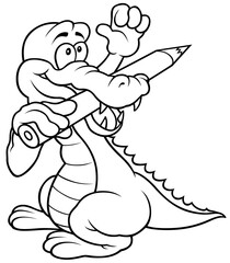 Drawing of a Funny Crocodile with a Crayon in his Mouth