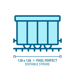 Cargo railroad carriage pixel perfect blue RGB color icon. Wagon train. Freight transport. Railway container. Isolated vector illustration. Simple filled line drawing. Editable stroke