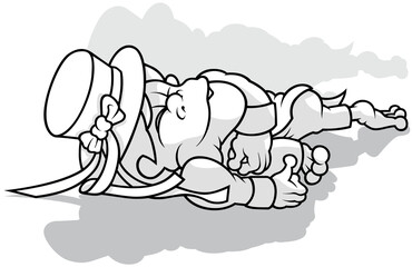 Drawing of a Waterman with a Hat Sleeps on the Ground