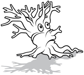 Drawing of a Bush Trunk without Leaves with a Face