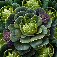 Ornamental green cabbage, leaves background. Generative AI.