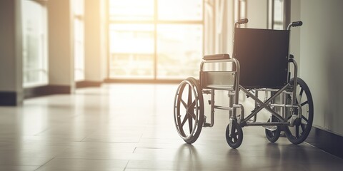 Fototapeta na wymiar Wheelchair at hospital with copy space. Generative AI
