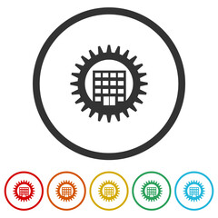 Building gear logo. Set icons in color circle buttons