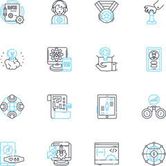 Corporate development linear icons set. Expansion, Merger, Acquisition, Diversification, Growth, Innovation, Reorganization line vector and concept signs. Partnership,Investment,Negotiation outline