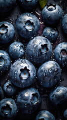 Blueberries with water drops on a dark background. Close-up.