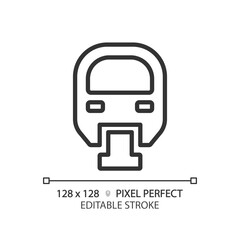 Monorail pixel perfect linear icon. Fast train. Airport transfer. Transport system. Mono rail. Smart city. Thin line illustration. Contour symbol. Vector outline drawing. Editable stroke