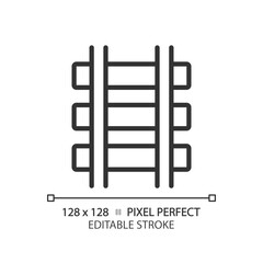 Rails pixel perfect linear icon. Railroad track. Railway infrastructure. Train route. Civil engineering. Thin line illustration. Contour symbol. Vector outline drawing. Editable stroke