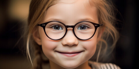 Fototapeta premium Kind Gesicht mit Brille Nahaufnahme Porträt, ai generativ