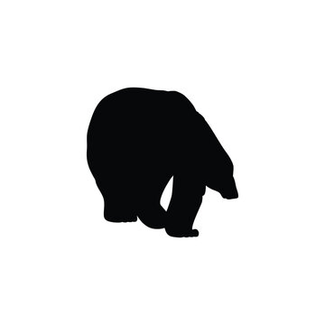 Black silhouette of powerful bear walking cartoon vector illustration isolated.