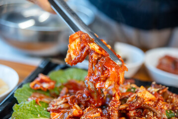 South Korea food. Stir fried Octopus spicy food