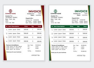 Business Minimal Corporate Invoice design template vector illustration bill form price . Creative template and stationery design payment agreement design template Cash Memo, Vector Quotation Design