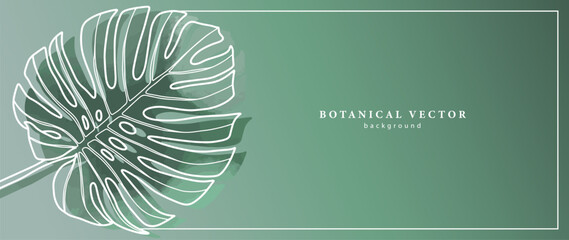Gentle botanical green gradient vector seamless background with big monstera leaf in watercolor style. Background for photo, text, diplomas, postcards, business cards and presentations © Лилия Агапова