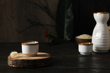 Traditional Japanese alcoholic drink - Sake, traditional asian drinks concept