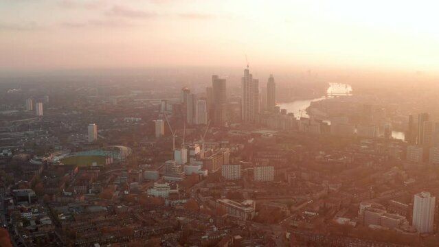 Dolly forward aerial shot over Kennington towards Vauxhall South London
