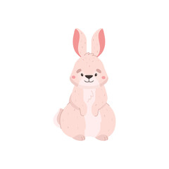 Funny furry rabbit or hare flat cartoon vector illustration isolated on white.