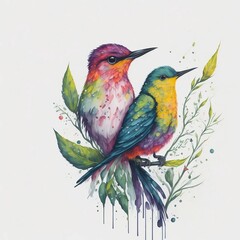 A painting of a hummingbird pair