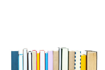 Group of different books isolated on white background