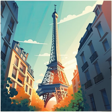 2d illustration of the Eiffel Tower in Paris.