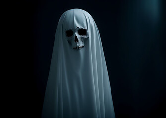 Fototapeta na wymiar Scary ghost on dark background. Generative ai