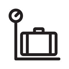 Baggage weighing outline icon. Luggage on weigh scales line symbol