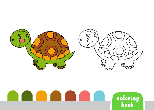 Cute Turtle Coloring Book for Kids Page for Books, Magazines, Vector Illustration Doodle Template
