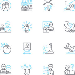 Branding linear icons set. Identity, Recognition, Logo, Reputation, Trust, Consistency, Personality line vector and concept signs. Innovation,Vision,Positioning outline illustrations