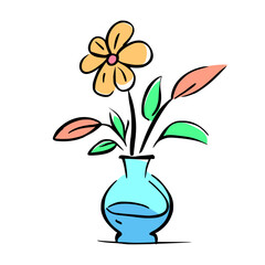 doodle illustration of flowers in a vase on isolated background