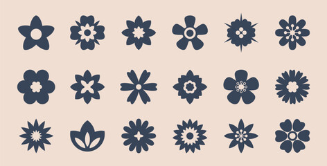 Groovy flower. Flat flower icons set. Retro 70s vector isolated elements.