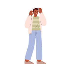 Stressed and upset young man losing hair, flat vector illustration isolated on white background.