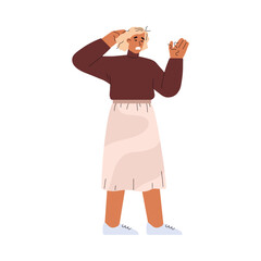 Hair loss medical problem with woman goes bald, vector illustration isolated.