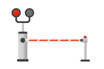Railway barriers in the closed position. Railway. Open and closed the gate. Barrier for cars. Design concept for start up, business solutions,development and innovation creativity. Vector illustration