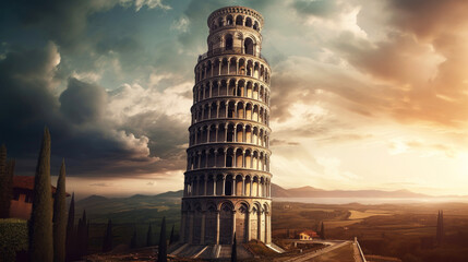 Fototapeta na wymiar Leaning Tower. Pisa. Breathtaking travel destination place. Generative AI