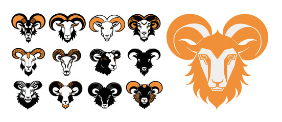 Ram head mascot collection, .Ram head mascot collection, ram icon set. Vector illustration.