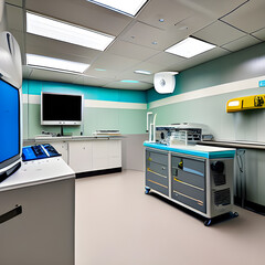 Medical equipment and instruments in a modern hospital operating room