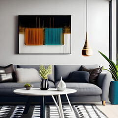 Modern abstract artwork in a contemporary living room interior