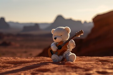 Soft toy bear playing guitar - Generative AI