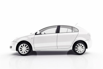 White car on white background with black stripe on the side of the car. Generative AI.