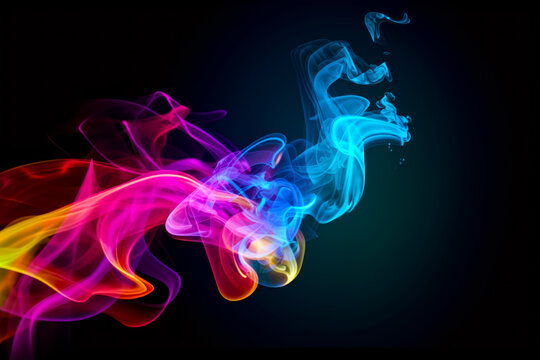 Colorful smoke on black background with black background and blue background. Generative AI.